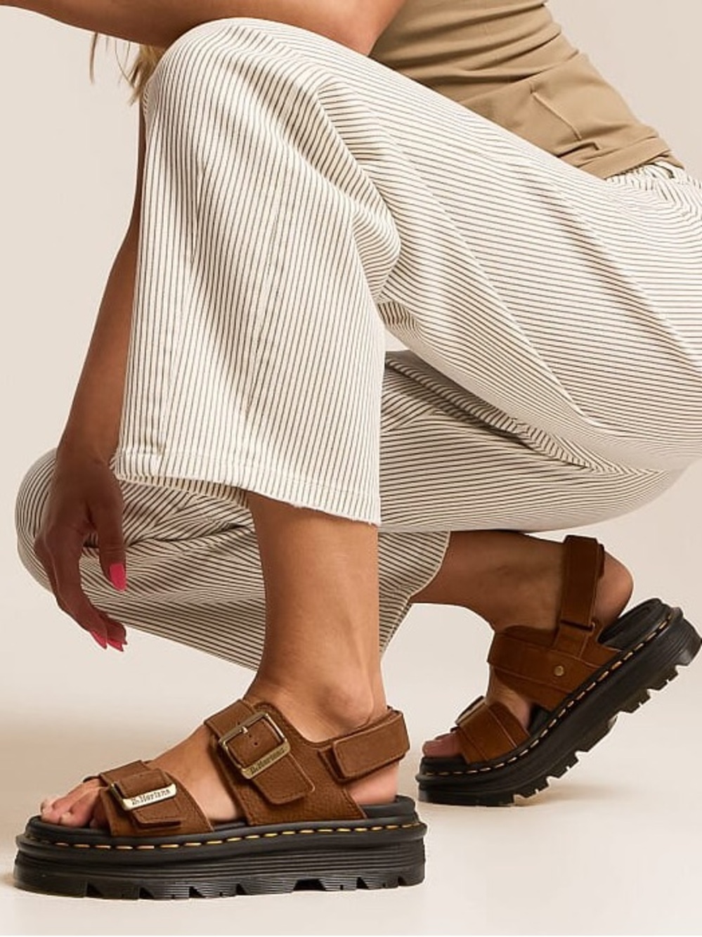 DR. MARTENS Women’s Zebzag Nubuck Platform Sandals-Sepia Brown-Size 10
